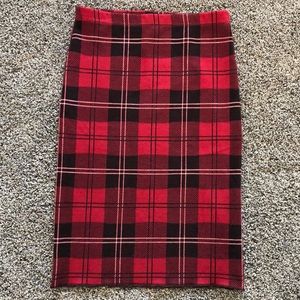 Top Shop Red Plaid High Waisted Pencil Skirt